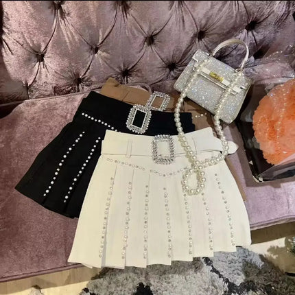 New pleated skirt for women pearls diamonds fashion shorts PlatiNum