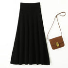 Chic New Women 100% Merino Wool Knitted A Line Skirt Solid Color Autumn Winter High Waist Preppy Style Soft Wool Midi Skirt PlatiNum