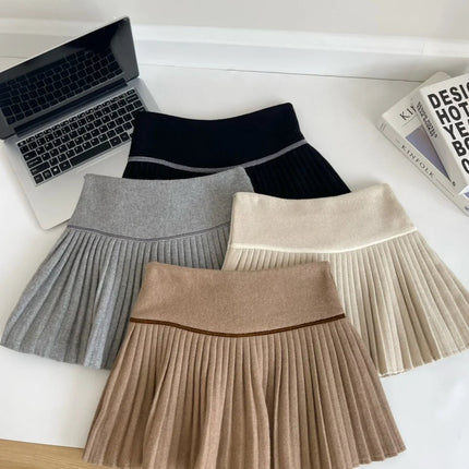 Plaid Pleated Mini Skirt Thick Wool Short Skirt High Waist Box-pleat Miniskirt for Women Teen-girl Preppy Style Outfit PlatiNum