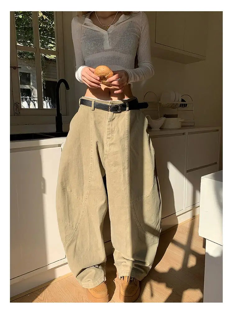 HOUZHOU Y2K Vintage Wash Donna Cargo Jeans Harajuku Scimitar Gamba larga Pantaloni in denim retrò americani Pantaloni larghi Gyaru Streetwear