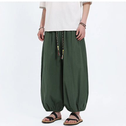 Pantaloni Lantern da Uomo: Pantaloni Casual in Cotone e Lino, Tinta Unita, Oversize, Comodi, a Gamba Larga, Stile Streetwear - Vendita Calda