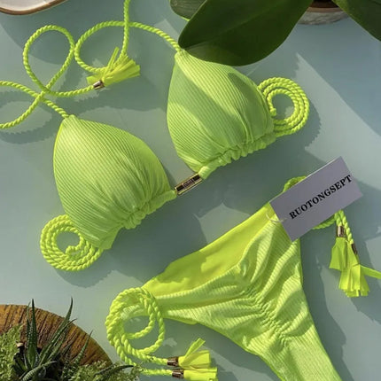 Nuovo Bikini da Donna Multicolore con Triangolo e Laccetti sulla Schiena platinumshop