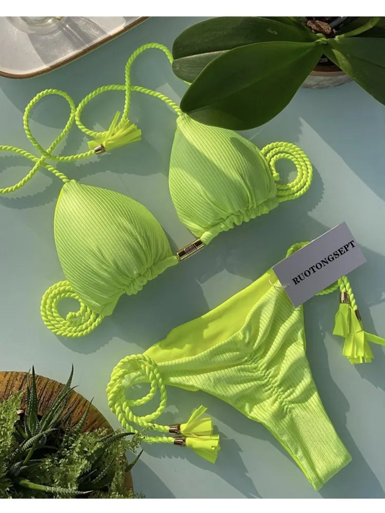 Nuovo Bikini da Donna Multicolore con Triangolo e Laccetti sulla Schiena platinumshop