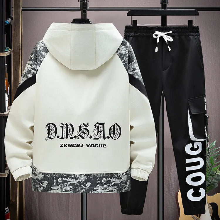 2025 Men Tracksuit Casual Joggers Hooded Sportswear Jackets Pants 2 Piece Sets Hip Hop Running Sports Suit