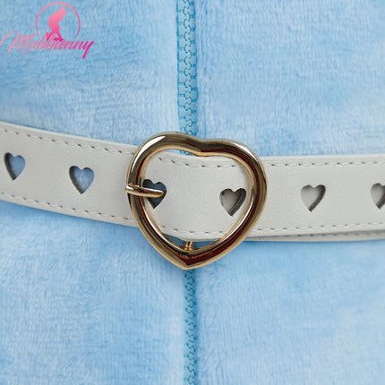 MOBBUNNY PM Derivative Kawaii Fluffy Bodycon Romper Plush Bodysuit Long Sleeve Hooded Jumpsuit with Cape Belt Cosplay Costume