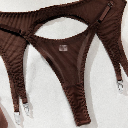 Krasapt Sexy Mesh See Through Lingerie 4 Piece Sets Woman Sheer Push Up Bras And Panties Garter Suits Erotic Intimate Outfits