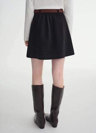 DUSHU Classic Long and Short Elastic Waist A-line Skirt 2025 Winter Skirt for Women Solid Simple Commuting Office Ladies College PlatiNum
