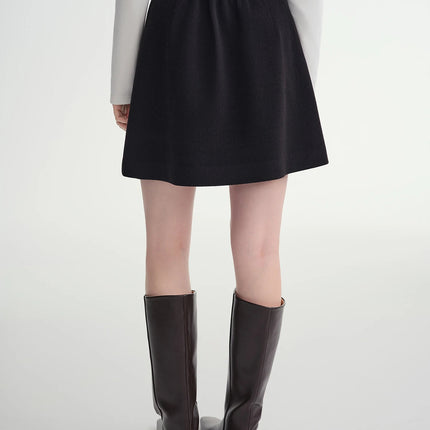 DUSHU Classic Long and Short Elastic Waist A-line Skirt 2025 Winter Skirt for Women Solid Simple Commuting Office Ladies College PlatiNum