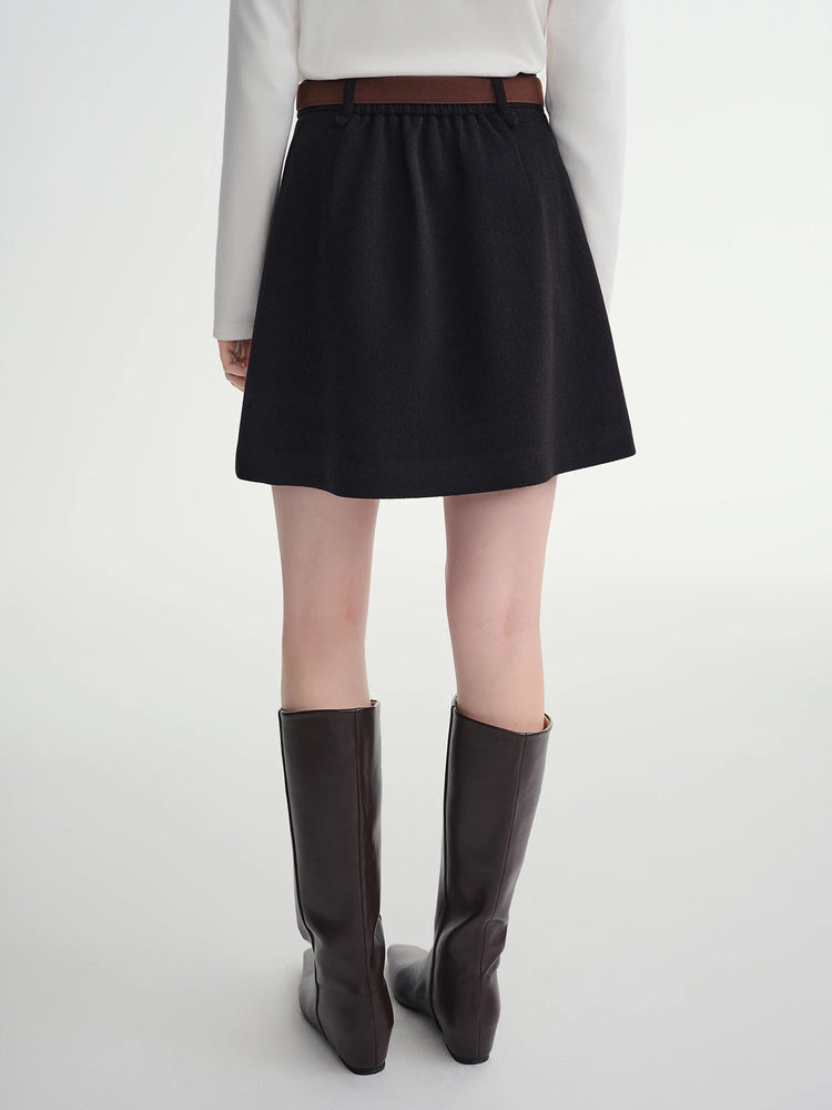 DUSHU Classic Long and Short Elastic Waist A-line Skirt 2025 Winter Skirt for Women Solid Simple Commuting Office Ladies College PlatiNum