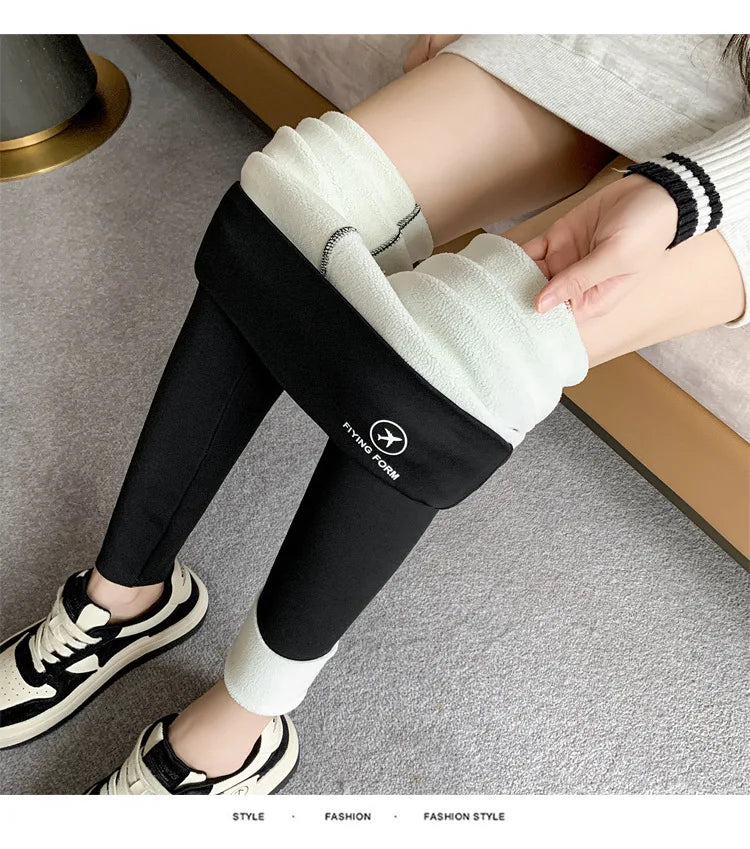 Women High-Waisted Winter Leggings Add Plush Fleece Slimming Tights Warm Trousers Casual Cashmere Pants For Women