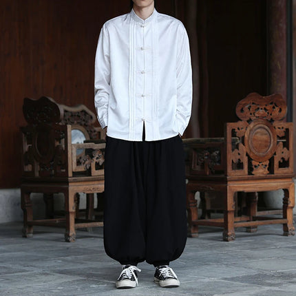 Camicie con stampa Abito tradizionale cinese Tang Camicie comode e traspiranti retrò Kung Fu Tai Chi Camicette casual Abbigliamento da uomo