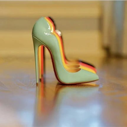 Tacchi altissimi personalizzati multicolori da 12 cm, pelle verniciata bianca nuda, suola rossa sexy, scarpe sottili a punta per ordine singolo platinumshop