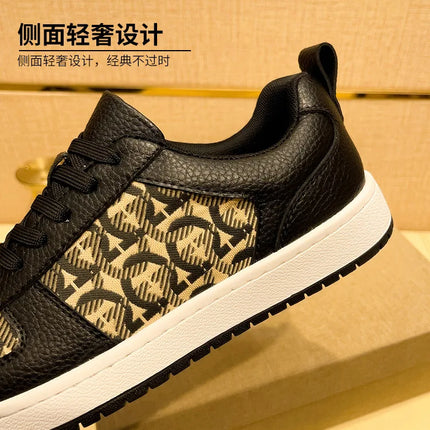 European New Shoes for Men Genuine Leather Patchwork Casual Shoes Trend Flat Skateboard Shoes Youth Cool Lace-up Sneakers