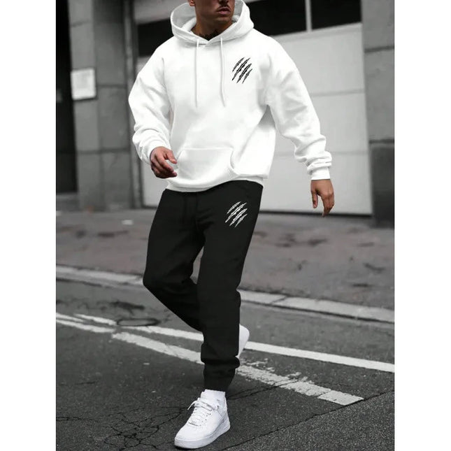 Men's sports suit, sports fashion print set, men's hoodie, women's suit, plush hoodie, solid color hoodie, casual wear PlatiNum