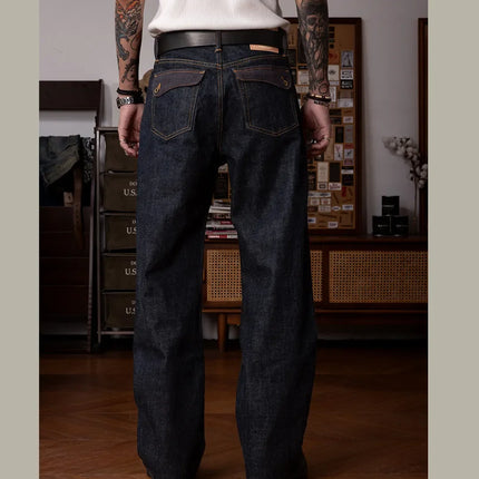Red Tornado Retro Heavy 18oz Raw Selvedge Denim Pants Sanforized Button Fly High Waist Flap Pocket Carpenter Style Jeans