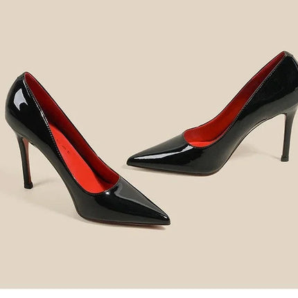 7cm Black Red Sole High Heels Spring Pointed Toe Stiletto Heel Sexy Shiny Single Shoes Fashion Patent Leather Women's Shoes PlatiNum