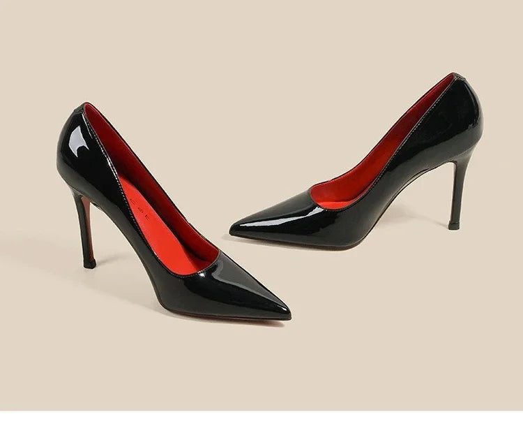 7cm Black Red Sole High Heels Spring Pointed Toe Stiletto Heel Sexy Shiny Single Shoes Fashion Patent Leather Women's Shoes PlatiNum