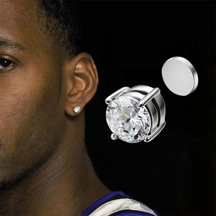 1/3Pairs 6MM Crystal Magnetic No-Pierce Stainless Steel Stud Earrings for Men Punk Zircon Magnet Earrings Non Piercing Jewelry PlatiNum