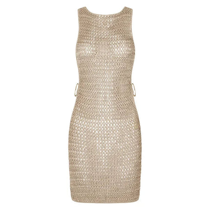 2024 Estate Sexy Un Collo Cut-Out Cerchio Decorazione Corsetto Sottile Spiaggia Mini Vestito Delle Donne Mare Beachwear Costumi da Bagno Cover Up A2796 platinumshop