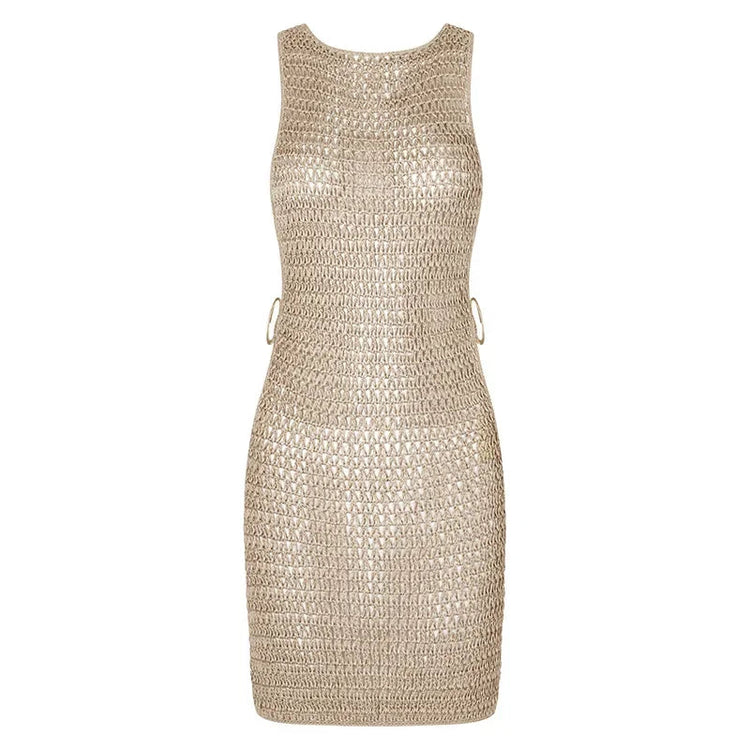 2024 Estate Sexy Un Collo Cut-Out Cerchio Decorazione Corsetto Sottile Spiaggia Mini Vestito Delle Donne Mare Beachwear Costumi da Bagno Cover Up A2796 platinumshop