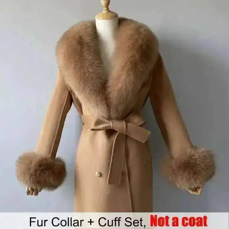 Real Fur Collar And Cuffs Set Winter Coat Accessories Women Fluffy Large Fur Shawl Neak Warm Fox Fur Scarf Furry Scarves Female