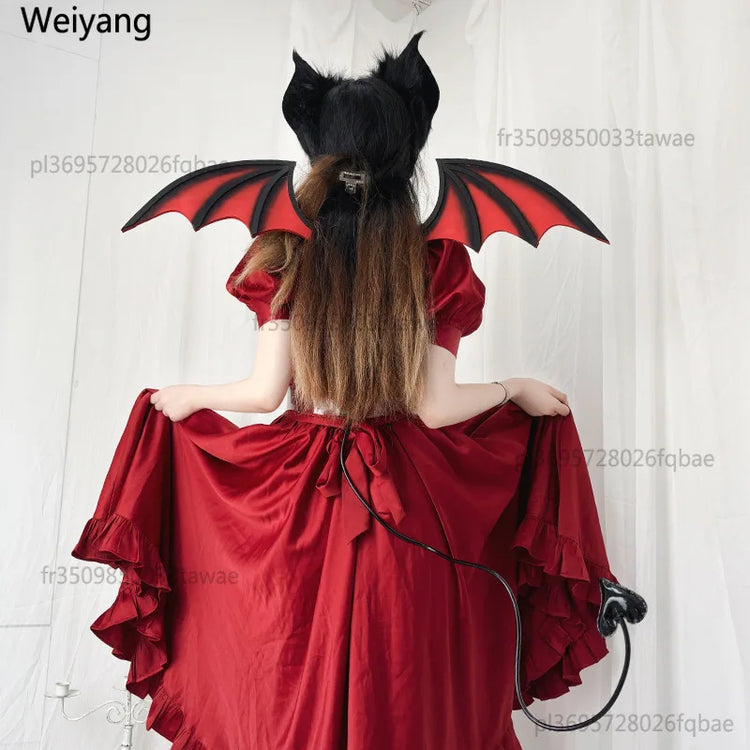 New Handmade Simulation Plush Furry Bat Ears Devil Sweetheart Halloween Bat Cosplay Pros Night Party Animals Hair Band Bat Wing