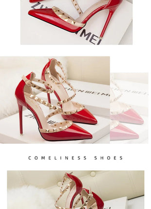 Scarpe tacco alto da donna estive in Europa e America Moda punta a punta bocca superficiale rivetto scava fuori sandali a spillo da discoteca platinumshop