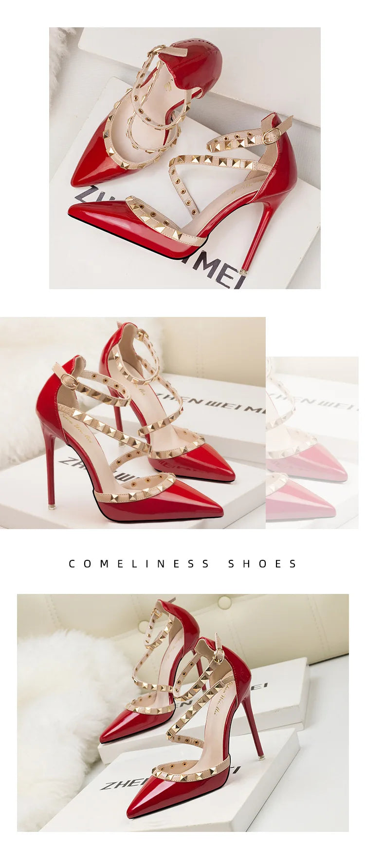 Scarpe tacco alto da donna estive in Europa e America Moda punta a punta bocca superficiale rivetto scava fuori sandali a spillo da discoteca platinumshop