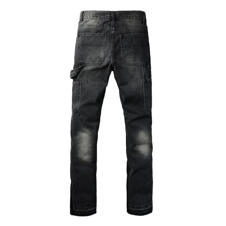 Four Seasons  Men's Casual Spliced Vintage Grey Elastic Jeans Bootcut Pants Trendy Slim Denim Trousers Male Men's Streetwear PlatiNum