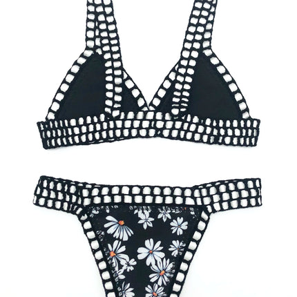 Set bikini reversibile leopardato fatto a mano all'uncinetto Set costumi da bagno neri a bordo piscina blu Paisley costume da bagno di lusso maillot de bain femme PlatiNum
