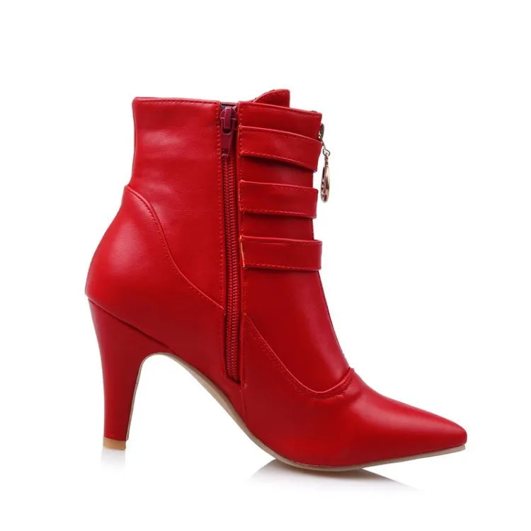 Women Shoes  Boots Spring High Heels Ankle Boots Pointed Toe Buckle  Boots Zip Ladies Shoes White Big Size 2023