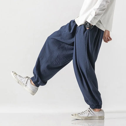Pantaloni Harem in cotone e lino Pantaloni estivi larghi in tinta unita stile giapponese Pantaloni leggeri comodi e traspiranti casual da uomo