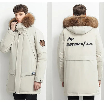 Men Winter Goose Down Coats Fur Collar Hooded Long Down Jackets Top Quality Male Outdoor Windproof Warm Winter Jackets Canada