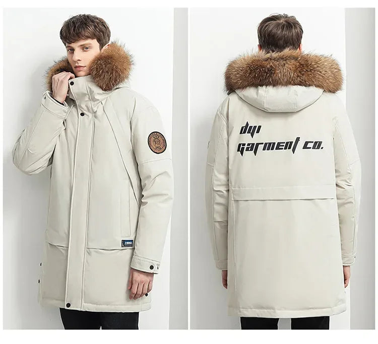 Men Winter Goose Down Coats Fur Collar Hooded Long Down Jackets Top Quality Male Outdoor Windproof Warm Winter Jackets Canada