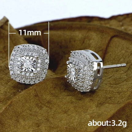 925 Sterling Silver Cubic Zirconia Stud Earrings for Princess Square Shape Versatile Style Fancy Gift Women Earring Jewelry PlatiNum
