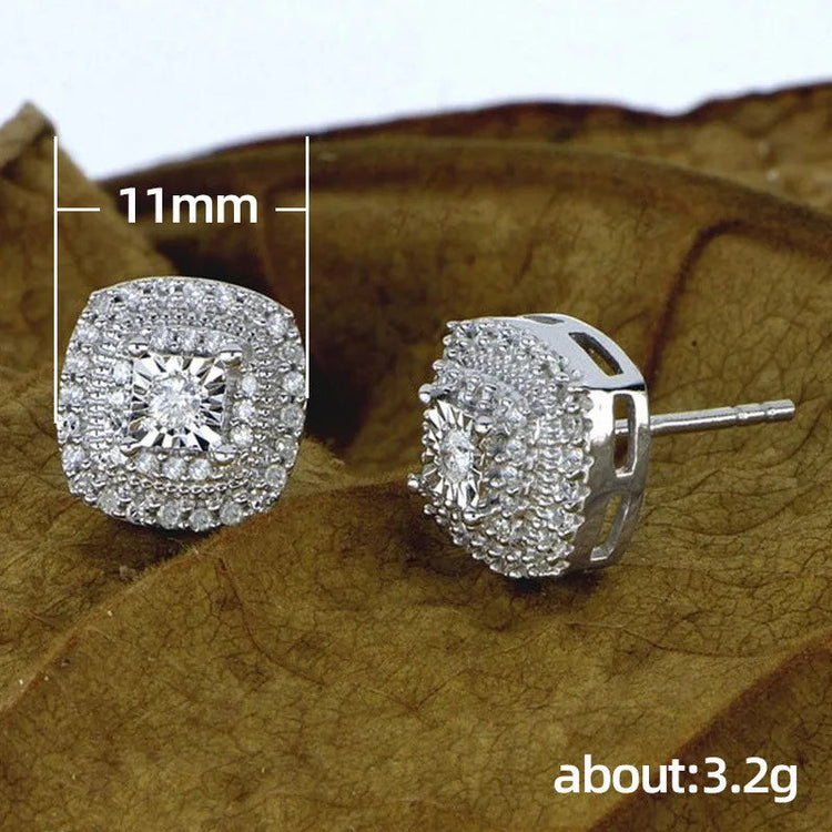 925 Sterling Silver Cubic Zirconia Stud Earrings for Princess Square Shape Versatile Style Fancy Gift Women Earring Jewelry PlatiNum