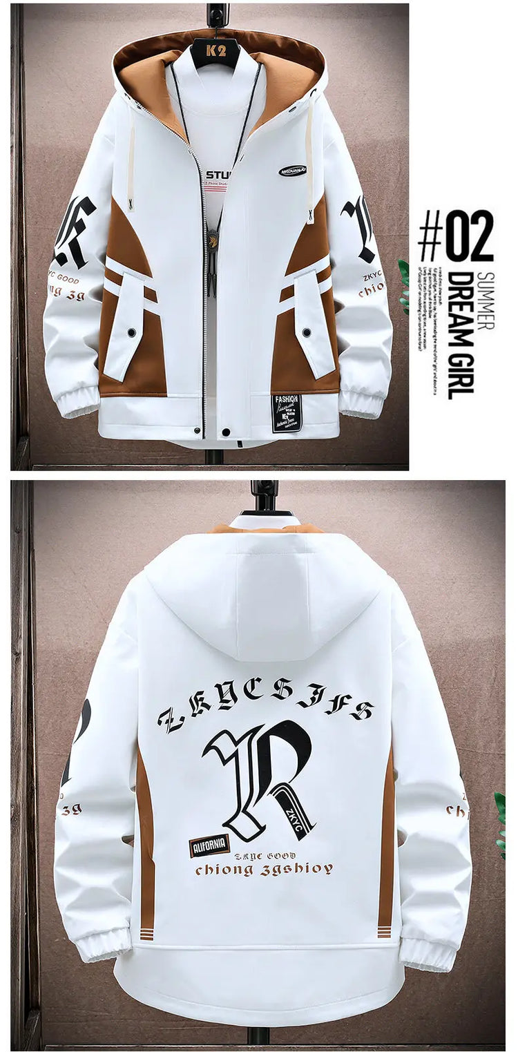 Men's Casual Hooded Jackets Autumn Patchwork Thin Coats Outwear Top Windbreaker Streetwear Clothing Plus Size