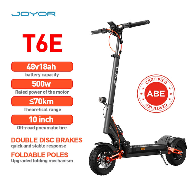 Monopattino Elettrico Pieghevole JOYOR T6E DE con Omologazione ABE, 20km/h, 500W, 48V18AH, Ruote da 10 Pollici, per Adulti