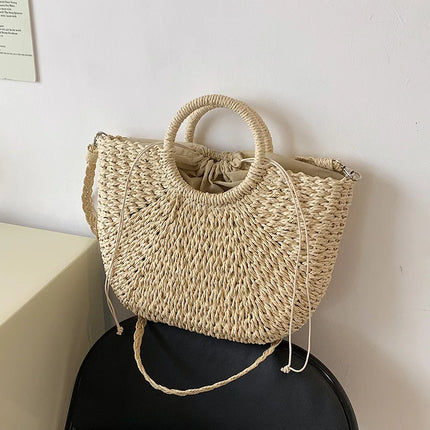 Borse in paglia intrecciata per donna Borsa da viaggio fatta a mano al mare Borsa da spiaggia estiva Nuova borsa a secchiello con manico Shopping Tote Bag Basket Bolsa