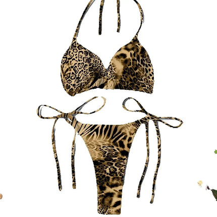 Nuovo Bikini Due Pezzi da Donna Stampato, Sexy e alla Moda, con Laccetti e Collo all'Americana platinumshop
