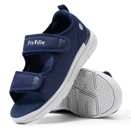 FitVille Men'S Sandals Summer Flat Shoes Widened Elderly Casual Shoe Breathable Lightweight For Plantar Fasciitis Pain Relief