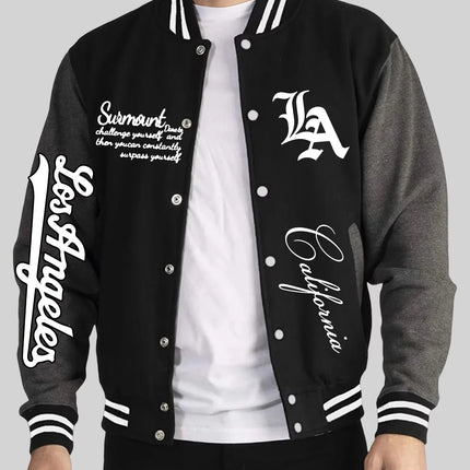 Los Angeles Art Letter Prints 2 Colors Tops Men Autumn Winter Casual Jackets Fashion Soft Baseball Jersey Loose Sports Clothes