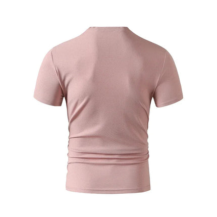 2025 New Men's Casual Fashion Simple V-neck Short Sleeved T-shirt Summer Comfortable Breathable Versatile Top PlatiNum