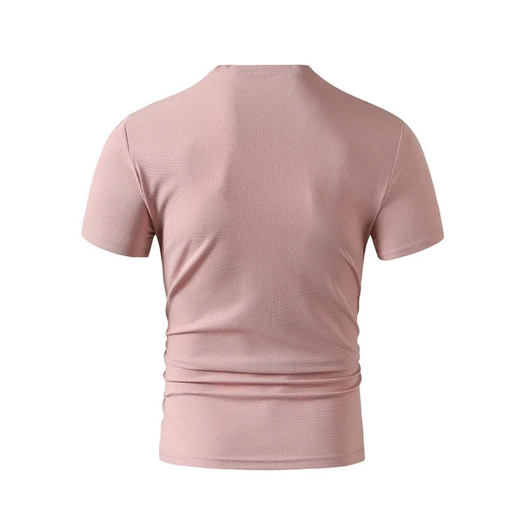 2025 New Men's Casual Fashion Simple V-neck Short Sleeved T-shirt Summer Comfortable Breathable Versatile Top PlatiNum