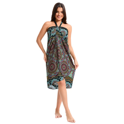 Abito da donna Boho Maxi Wrap Gonna lunga con allacciatura Abito da spiaggia Copricostume Abito vintage bohémien regolabile a vita alta in rayon platinumshop