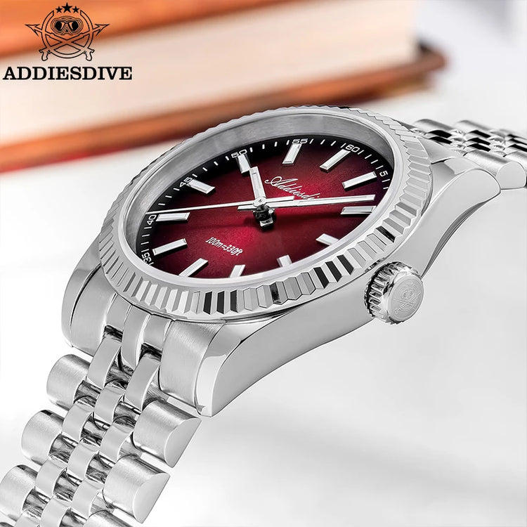 ADDIESDIVE New Watch for Men Sapphire AD2073 Luxury VH31 Quartz Wristwatch 36mm Stainless Steel Waterproof 100m Luminous Watches