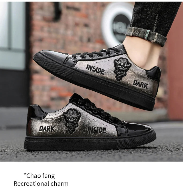 Men Casual Shoes Patent Leather Flats Skate Men Cool Driving Shoes Male Walking Shoes Sneakers Dress Trend the Latest Leisure