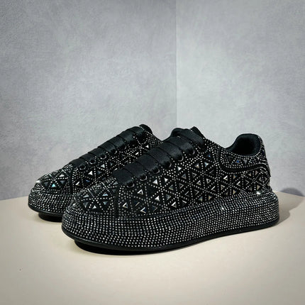 New Luxury White Rhinestone Designer Men's Shoes Punk Sneakers Hip Hop Male Casual Platform Shoes Shiny Flats Zapatillas Hombre