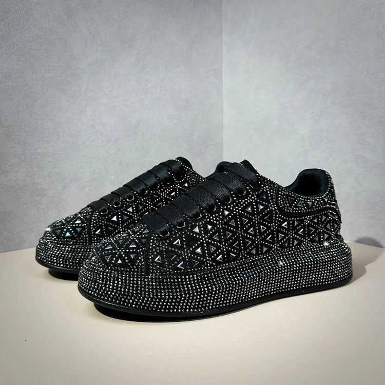 New Luxury White Rhinestone Designer Men's Shoes Punk Sneakers Hip Hop Male Casual Platform Shoes Shiny Flats Zapatillas Hombre