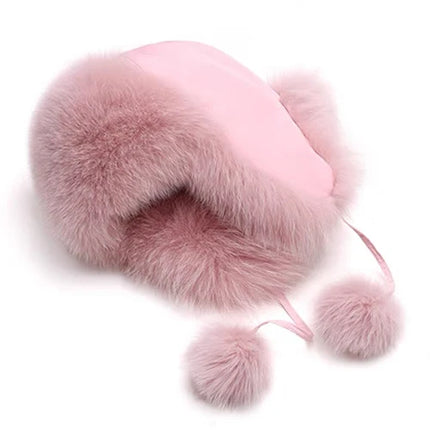 2026 100% Real Fox Fur Hats Women's Russian Ushanka Aviator Trapper Snow Skiing Hat Caps Earflap Winter Raccoon Fur Outerwear Ha